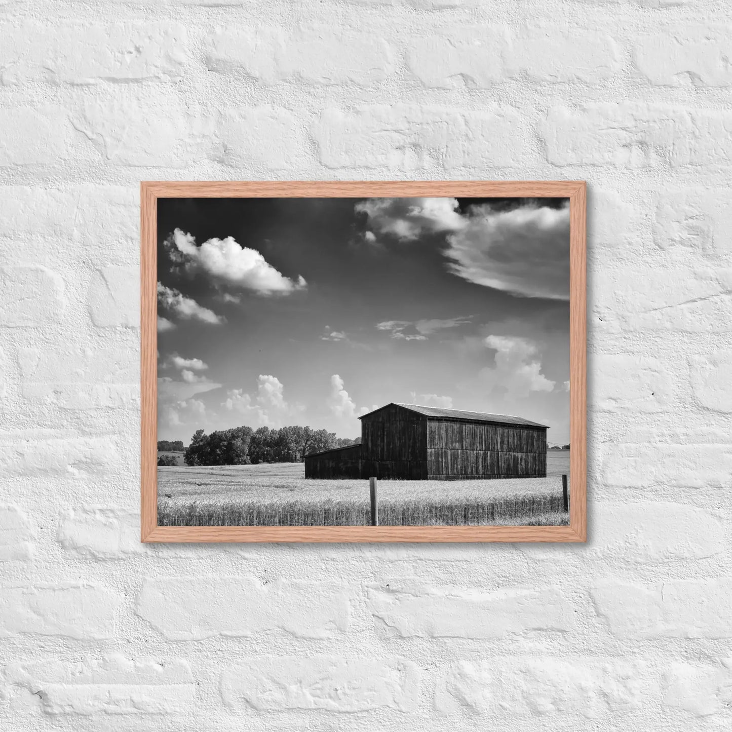 Black and White Country Barn - Framed poster by Retro Splendor Tags: barn, black and white, countryside, farm, framed, photograph, picture, Printful, vintage RetroSplendor Apparel