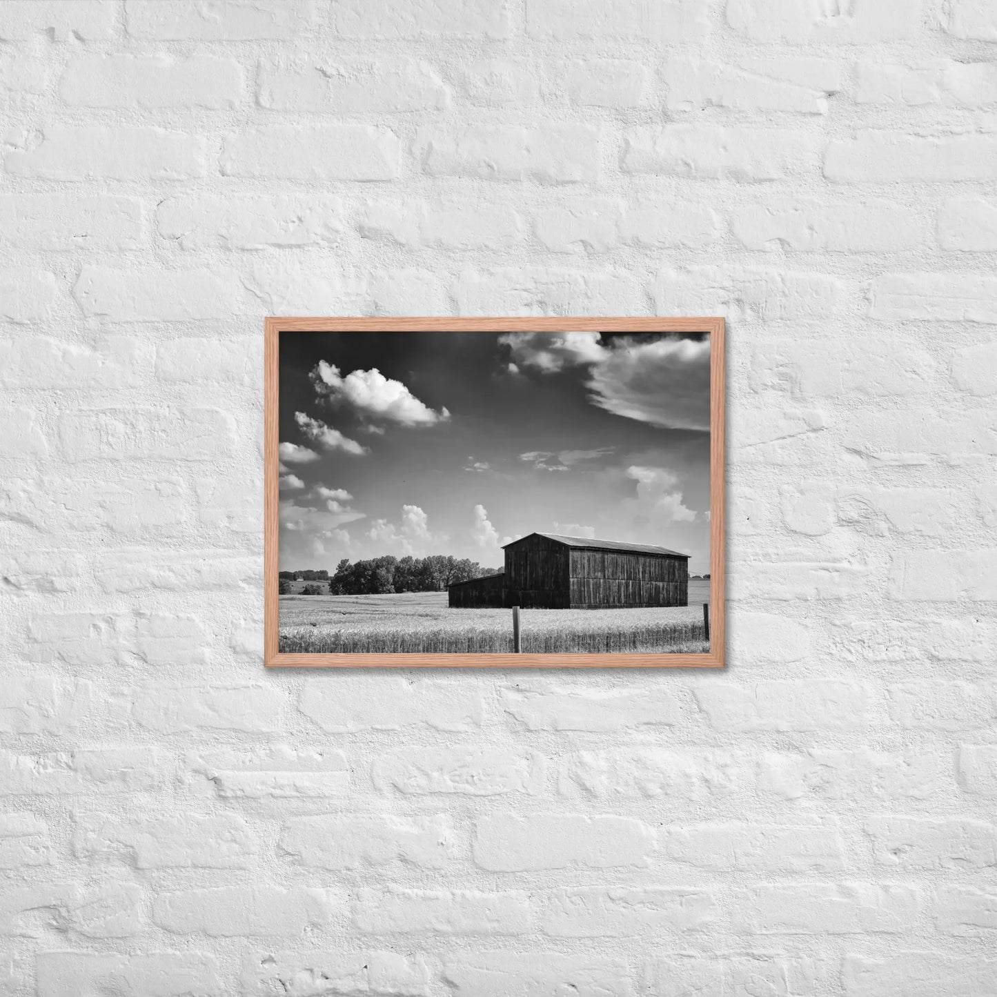 Black and White Country Barn - Framed poster by Retro Splendor Tags: barn, black and white, countryside, farm, framed, photograph, picture, Printful, vintage RetroSplendor Apparel