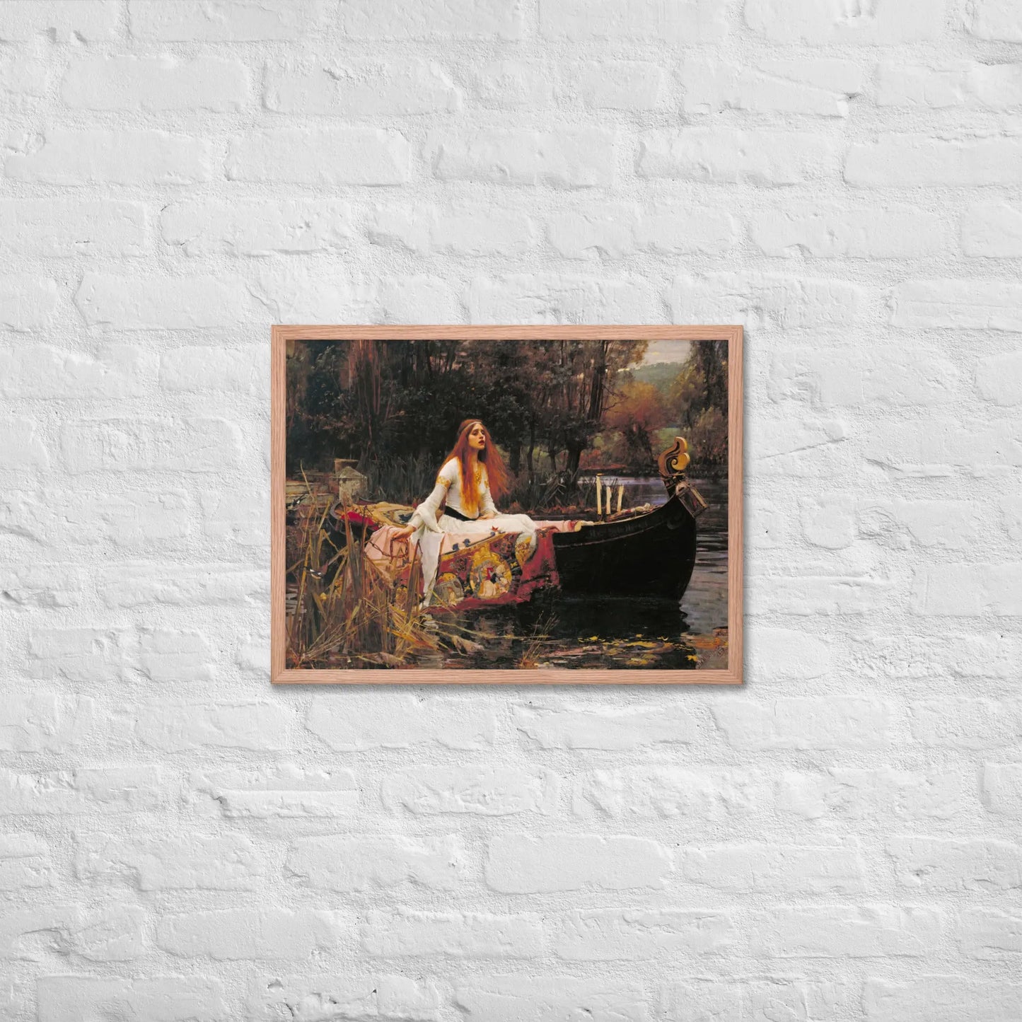 John William Waterhouse - Lady in a boat Framed poster by Retro Splendor Tags: beautiful, black and white, countryside, framed, lady, lake, painting, picture, pond, Printful, vintage RetroSplendor Apparel