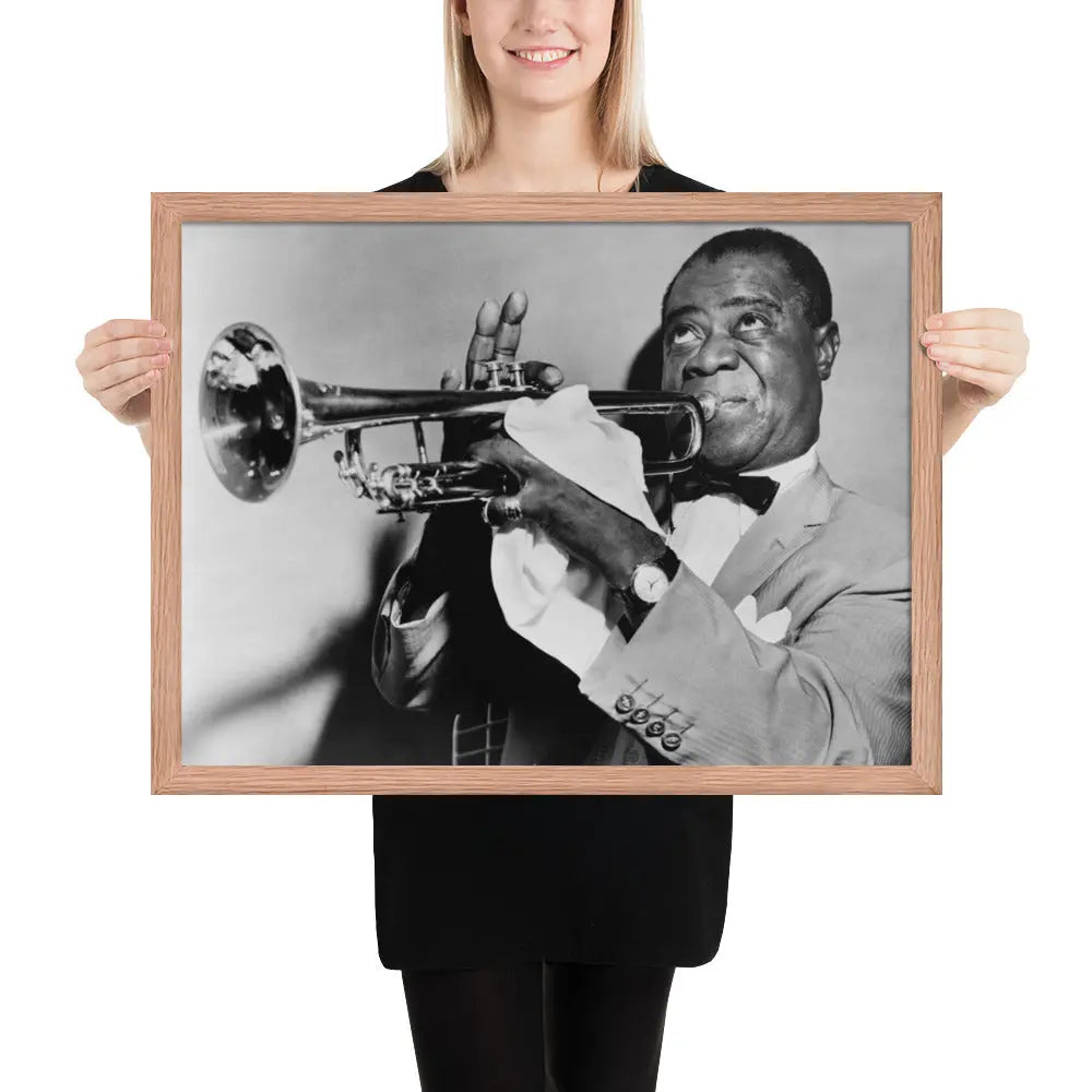 Louis Armstrong Vintage Framed Digital Photo Print by Retro Splendor Tags: digital art, framed print, Louis Armstrong, music history, vintage photo RetroSplendor Apparel