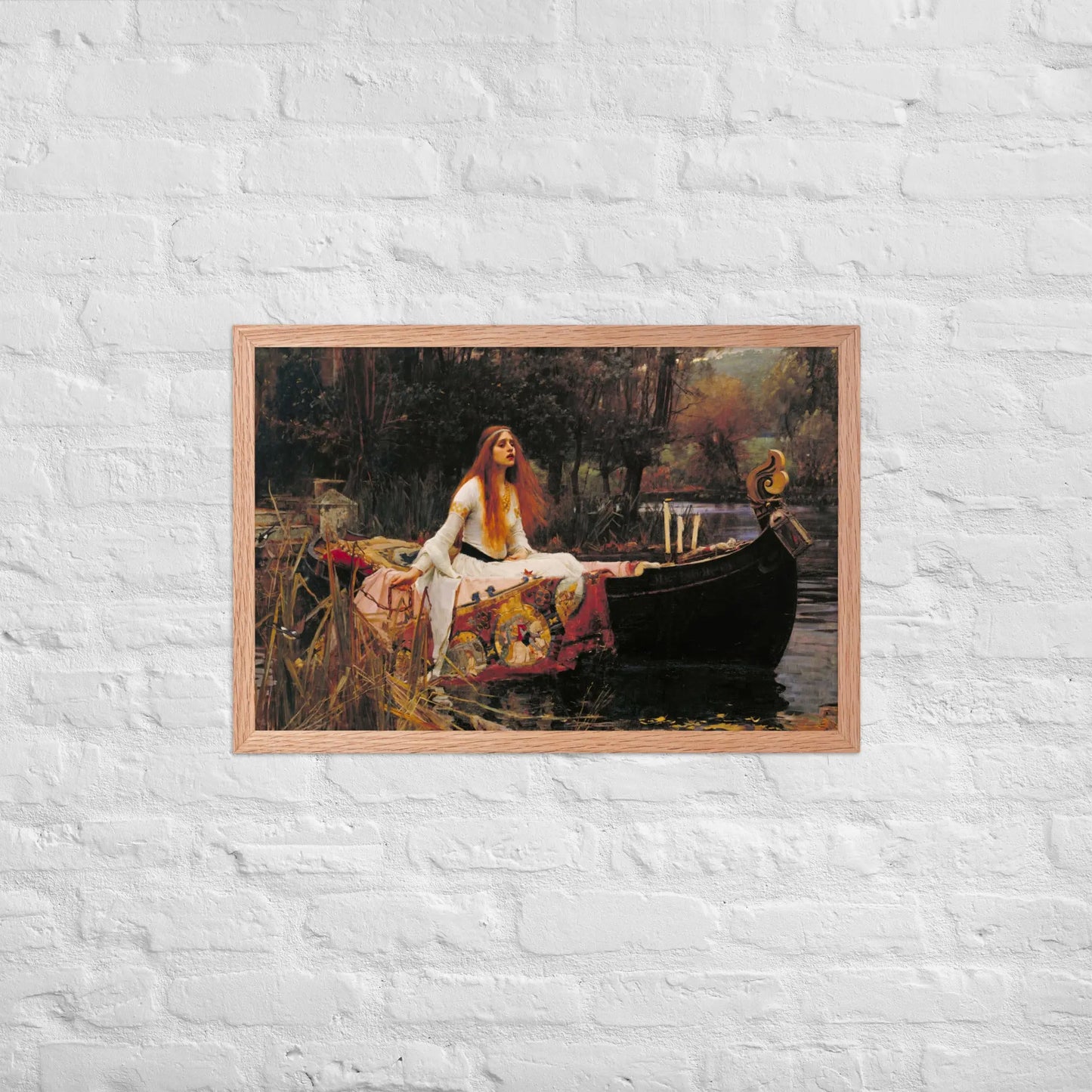 John William Waterhouse - Lady in a boat Framed poster by Retro Splendor Tags: beautiful, black and white, countryside, framed, lady, lake, painting, picture, pond, Printful, vintage RetroSplendor Apparel
