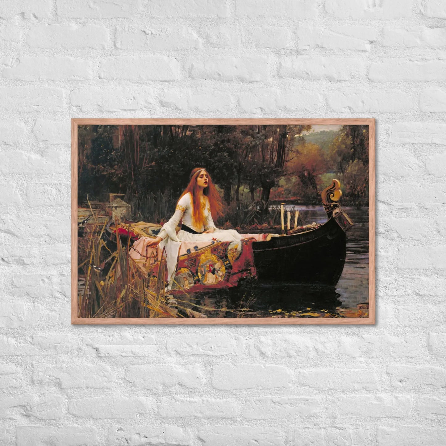 John William Waterhouse - Lady in a boat Framed poster by Retro Splendor Tags: beautiful, black and white, countryside, framed, lady, lake, painting, picture, pond, Printful, vintage RetroSplendor Apparel