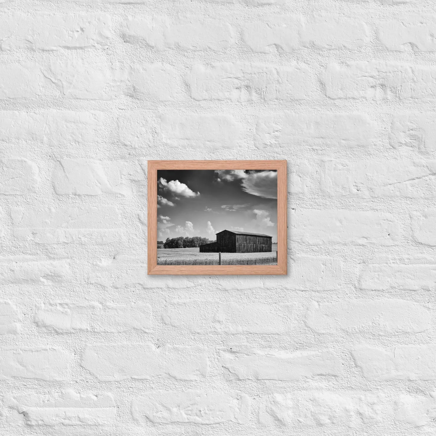 Black and White Country Barn - Framed poster by Retro Splendor Tags: barn, black and white, countryside, farm, framed, photograph, picture, Printful, vintage RetroSplendor Apparel