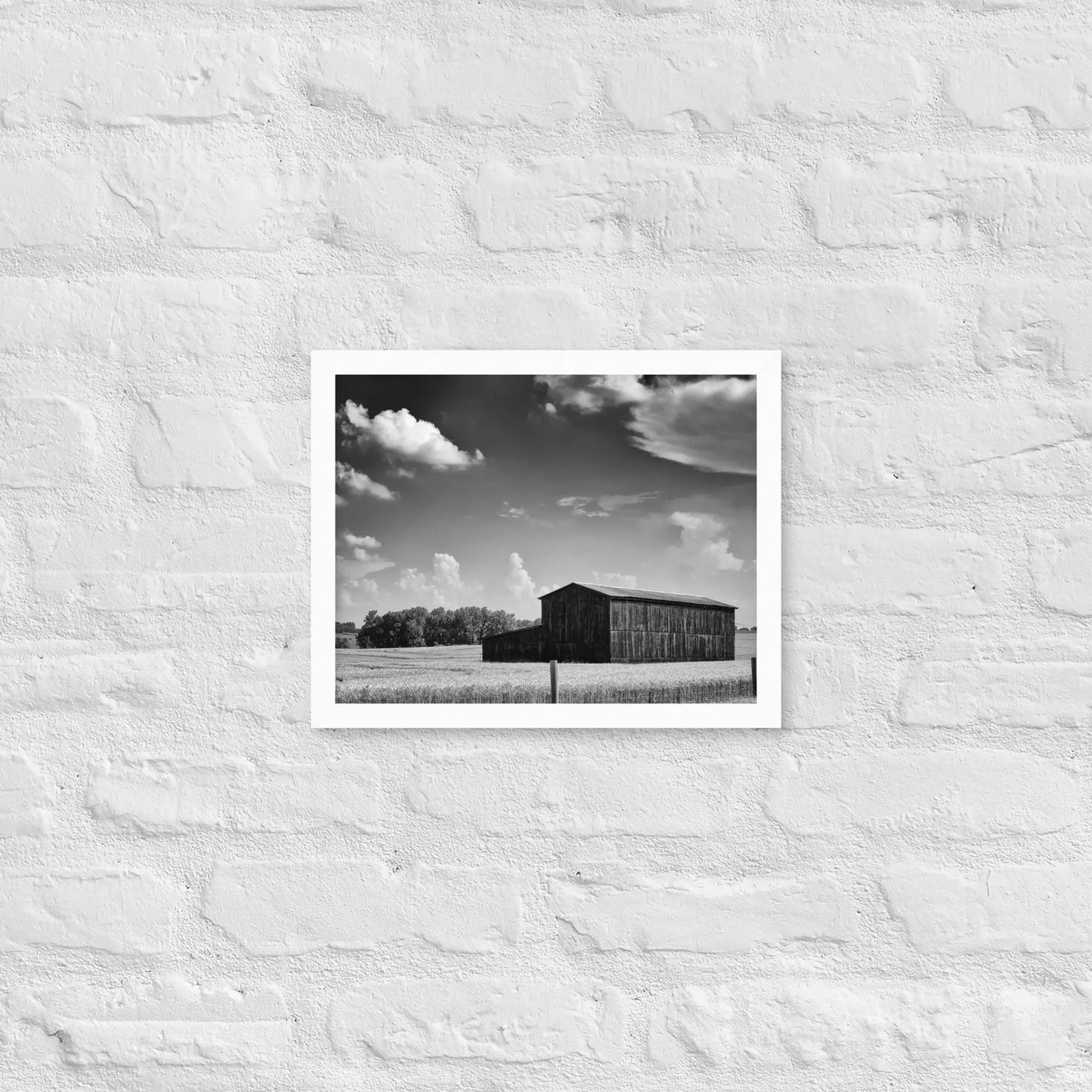 Black and White Country Barn - Framed poster by Retro Splendor Tags: barn, black and white, countryside, farm, framed, photograph, picture, Printful, vintage RetroSplendor Apparel