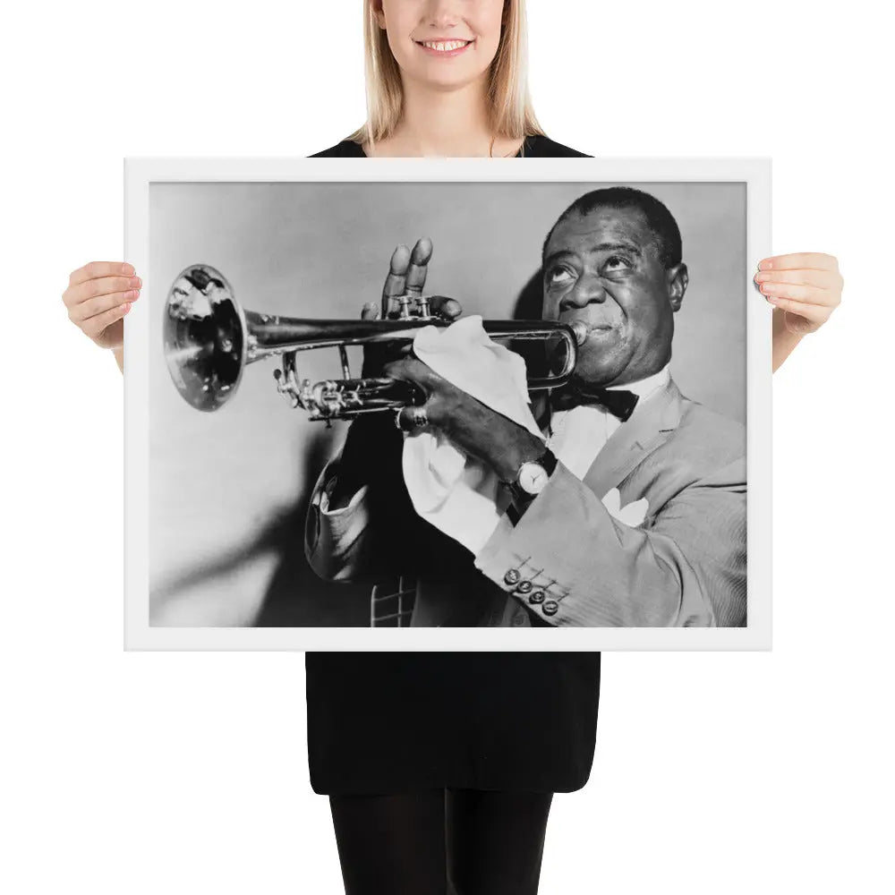 Louis Armstrong Vintage Framed Digital Photo Print by Retro Splendor Tags: digital art, framed print, Louis Armstrong, music history, vintage photo RetroSplendor Apparel