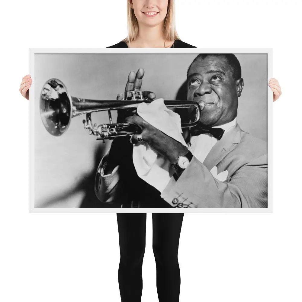 Louis Armstrong Vintage Framed Digital Photo Print by Retro Splendor Tags: digital art, framed print, Louis Armstrong, music history, vintage photo RetroSplendor Apparel