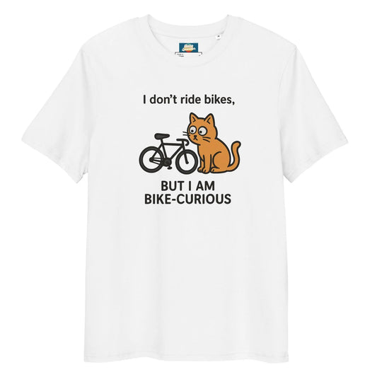 Bike Curious Cat - Unisex organic ribbed neck t-shirt