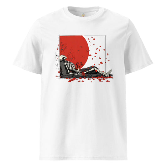 American Beauty Inspired Rose Petal Skeleton v2 - Unisex organic ribbed neck t-shirt