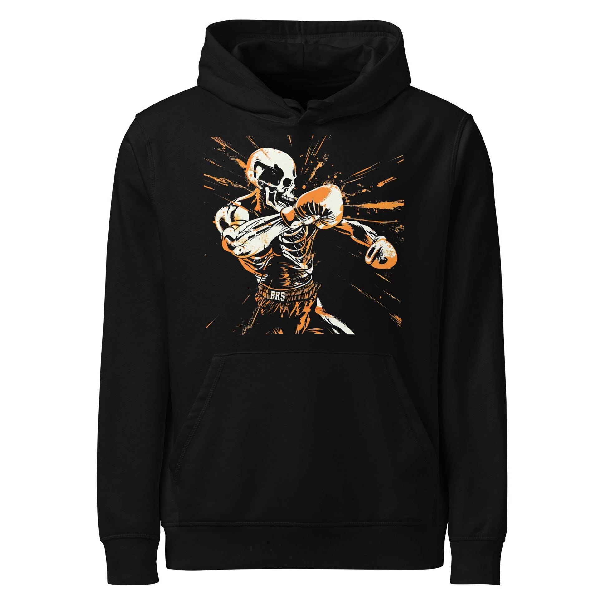 Skeleton Boxer Hoodie – Knockout Punch Skull Boxing Sweatshirt, Spooky Gym Streetwear, Halloween Fighter Gift, Orange & Black Graphic
