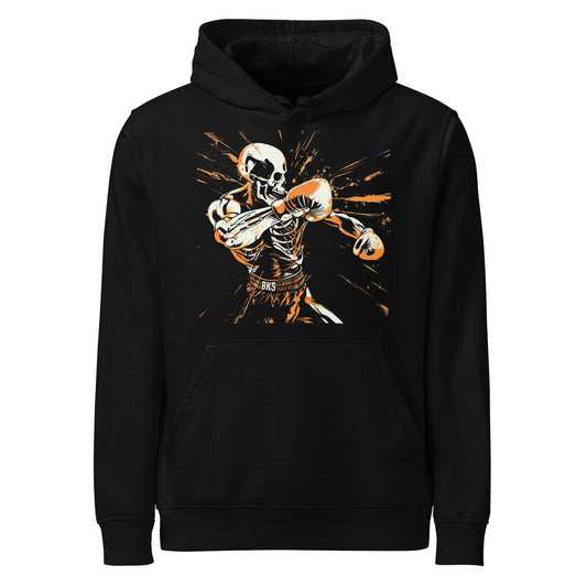 Skeleton Boxer Hoodie – Knockout Punch Skull Boxing Sweatshirt, Spooky Gym Streetwear, Halloween Fighter Gift, Orange & Black Graphic