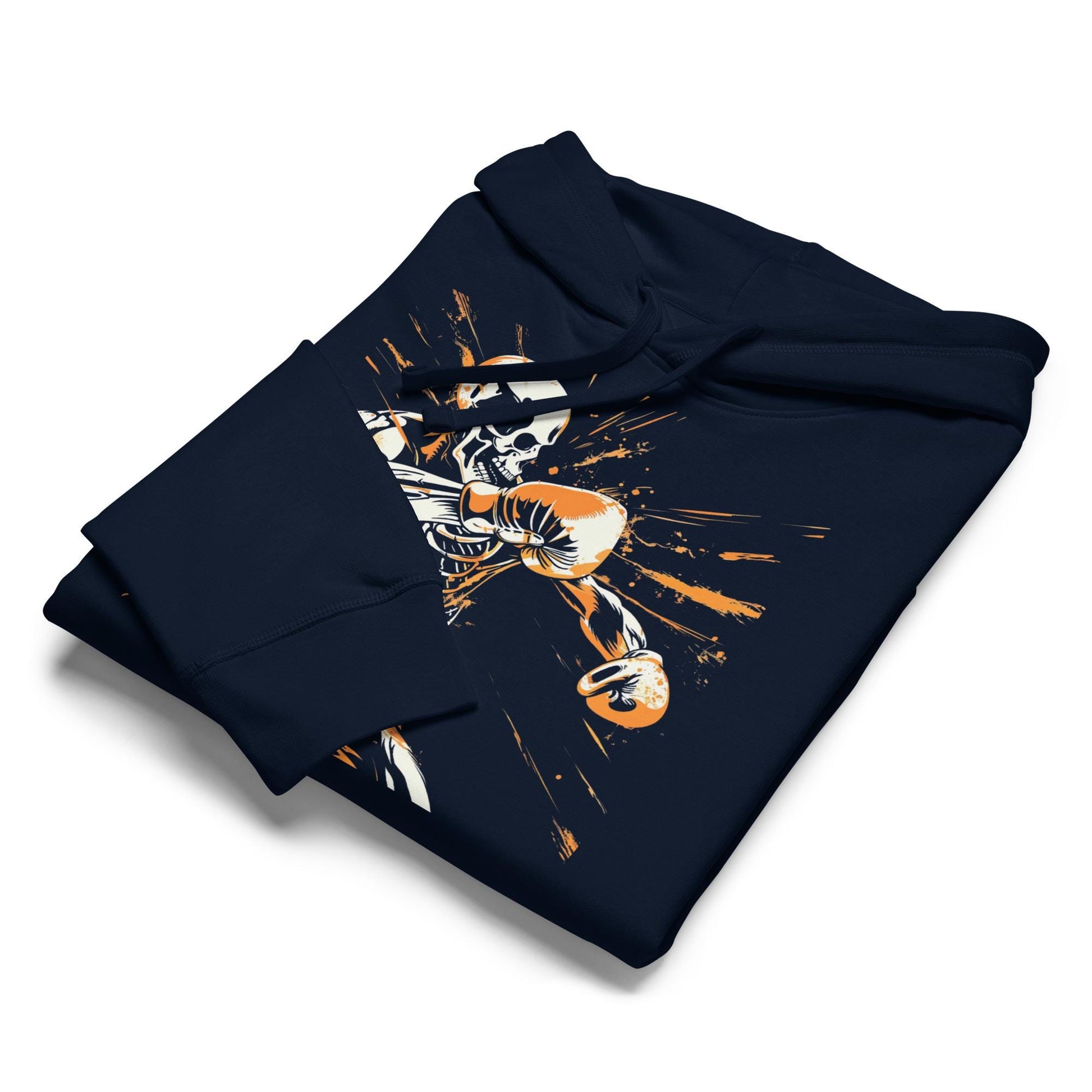 Skeleton Boxer Hoodie – Knockout Punch Skull Boxing Sweatshirt, Spooky Gym Streetwear, Halloween Fighter Gift, Orange & Black Graphic