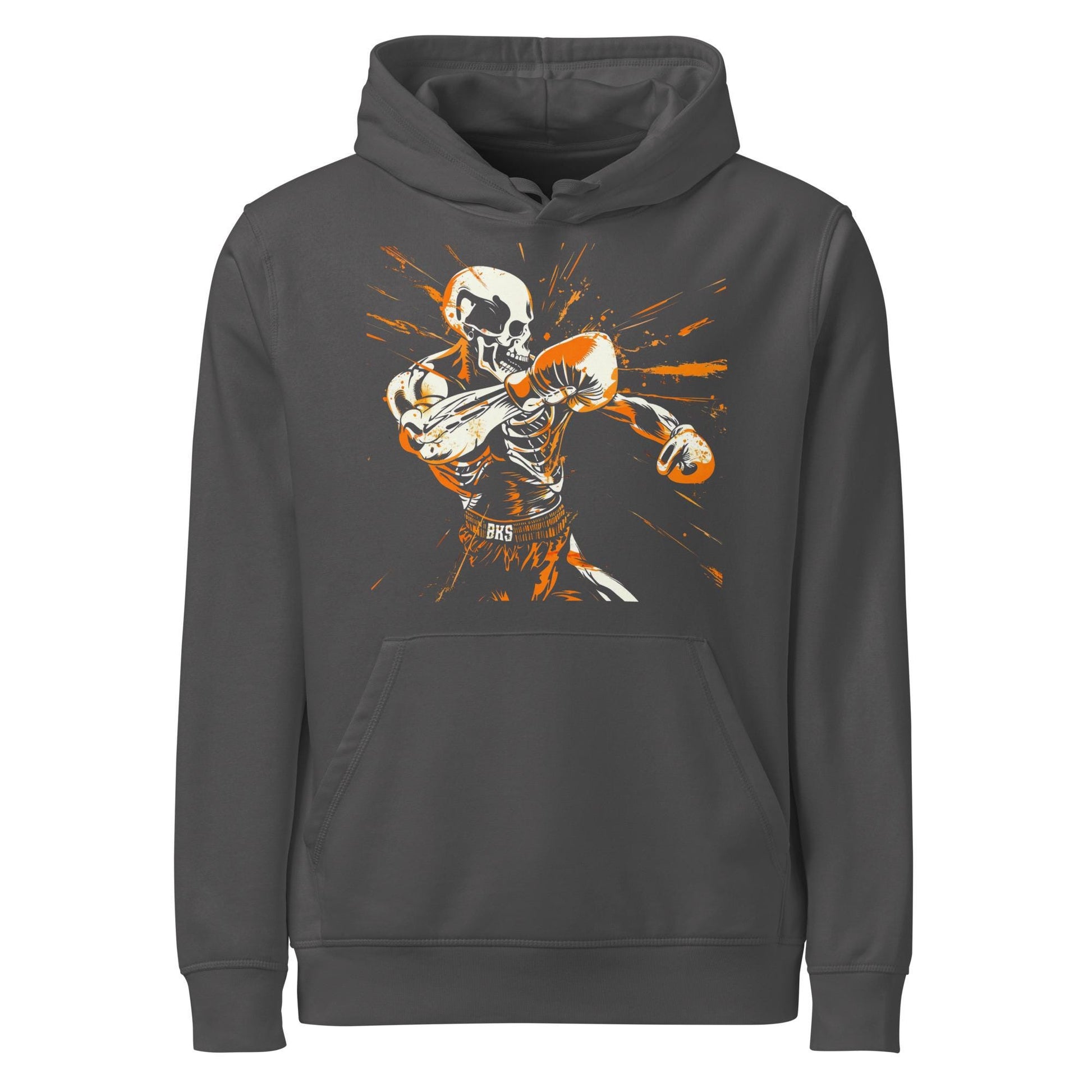 Skeleton Boxer Hoodie – Knockout Punch Skull Boxing Sweatshirt, Spooky Gym Streetwear, Halloween Fighter Gift, Orange & Black Graphic