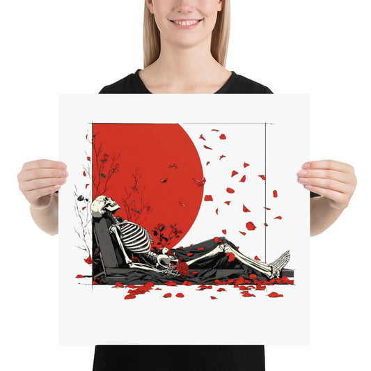 American Beauty Rose Petals Skeleton Wall Art Poster