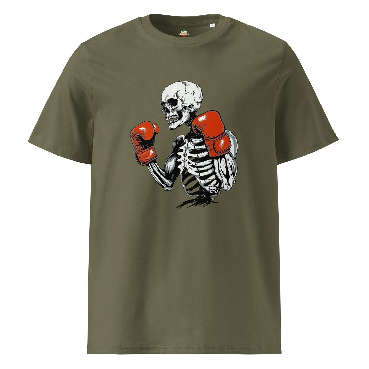 Skeleton Boxer Undead Champion Graphic Top | Halloween Unisex Organic Cotton Ribbed Neck Tee | Spooky Fighter