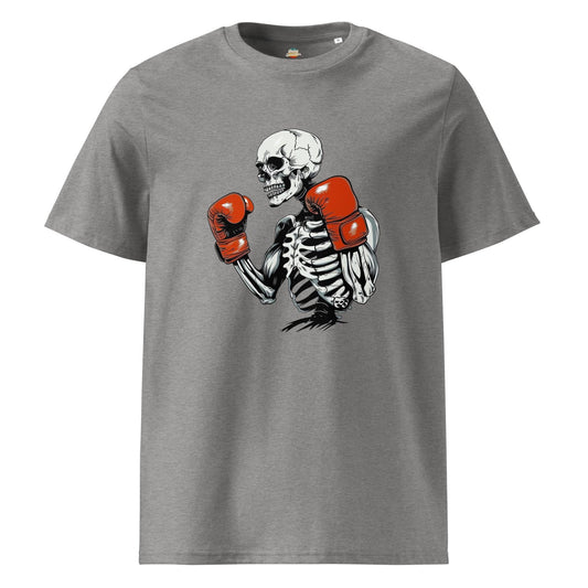 Skeleton Boxer Undead Champion Graphic Top | Halloween Unisex Organic Cotton Ribbed Neck Tee | Spooky Fighter