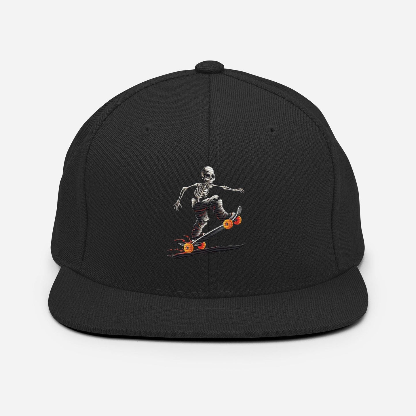 Fiery Skeleton Rider Hat – Skateboarding Graphic Cap