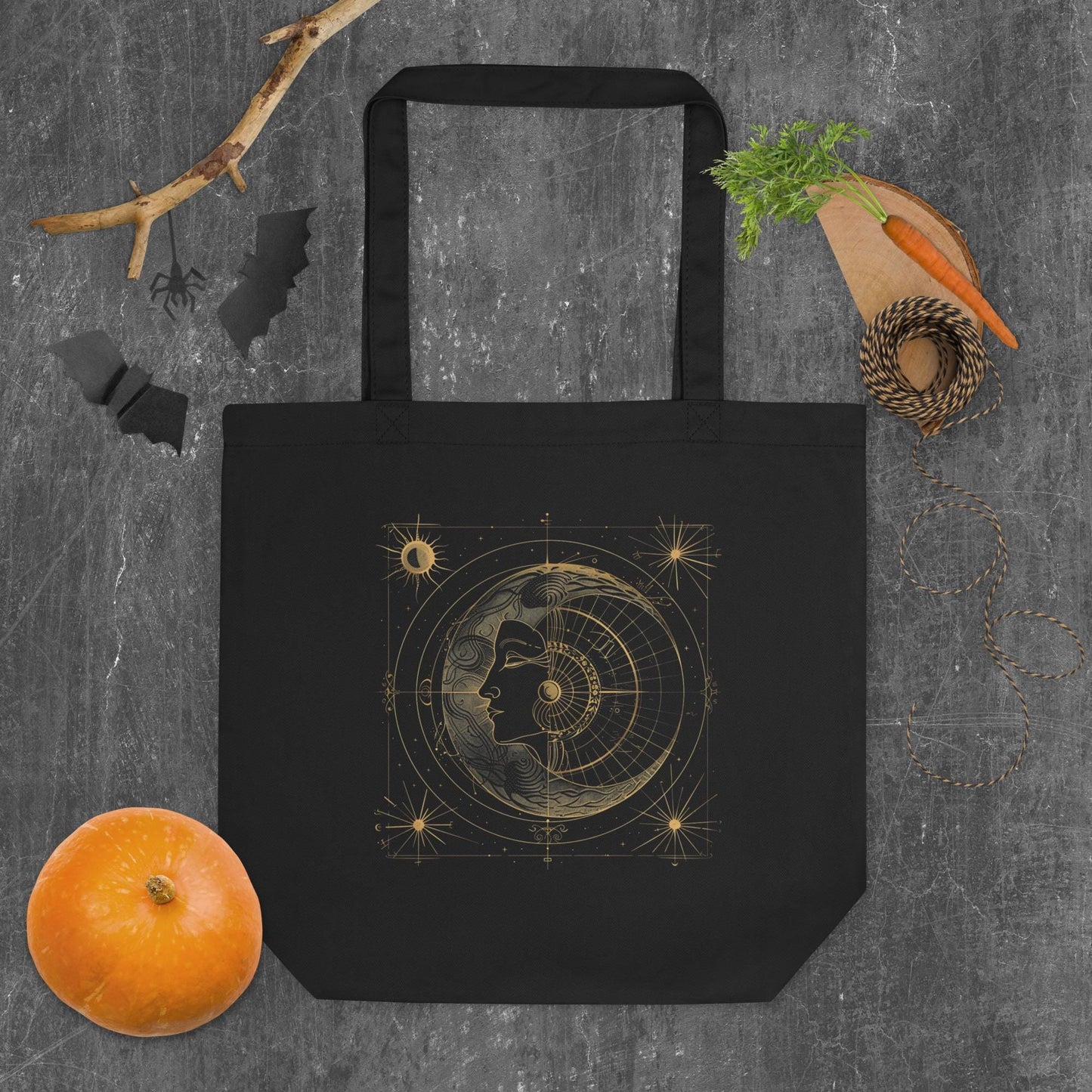 Sacred Geometry Sun & Moon Tote Bag – Eco Friendly Organic Cotton Reusable Bag, Celestial Astrology Spiritual Minimalist Shopper