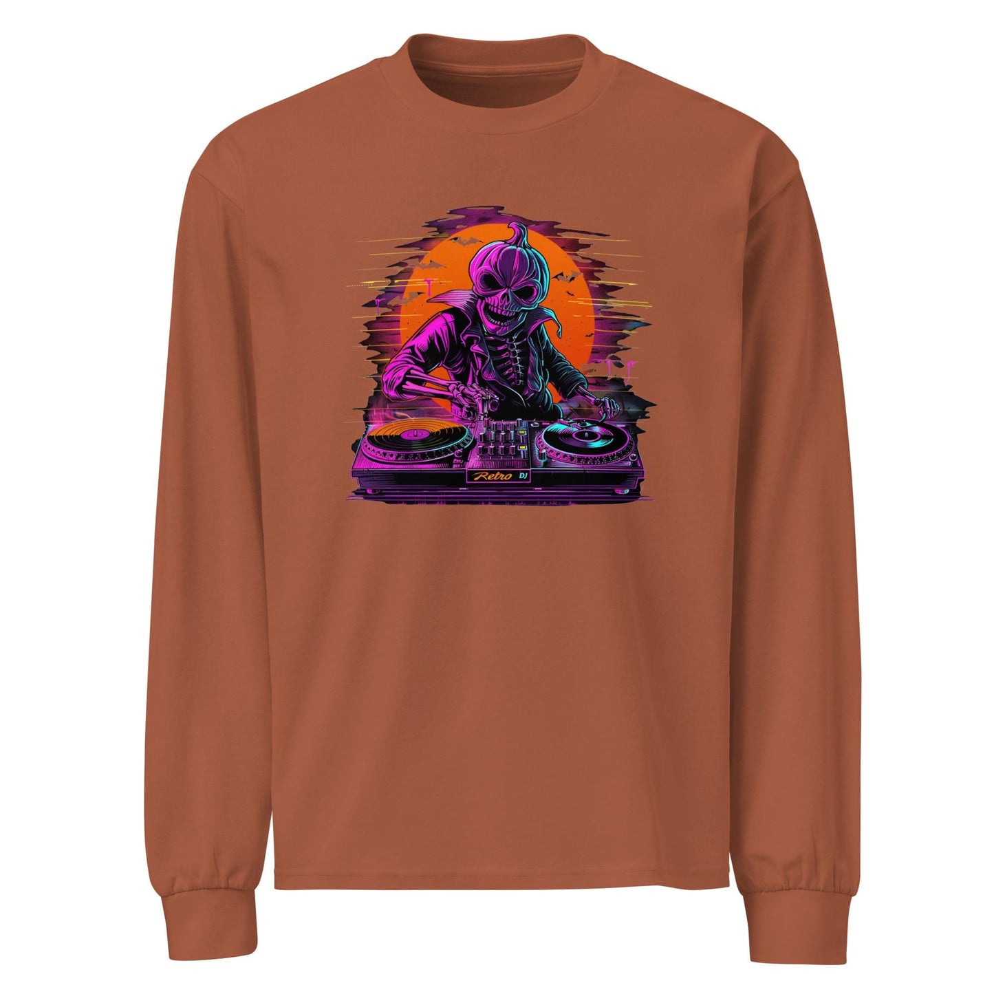 Pumpkin Head Neon Retro DJ - Premium heavyweight long sleeve shirt