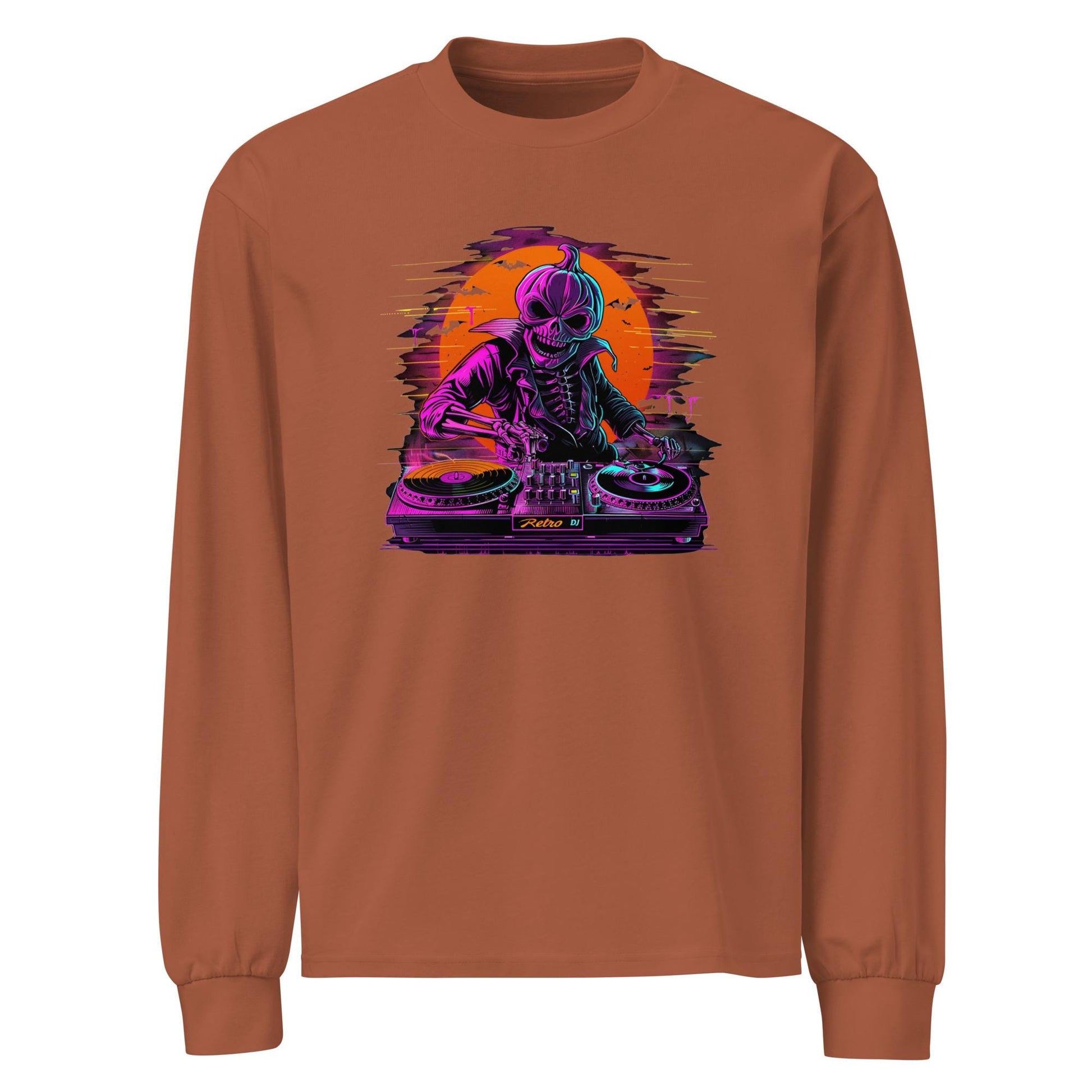 Pumpkin Head Neon Retro DJ - Premium heavyweight long sleeve shirt