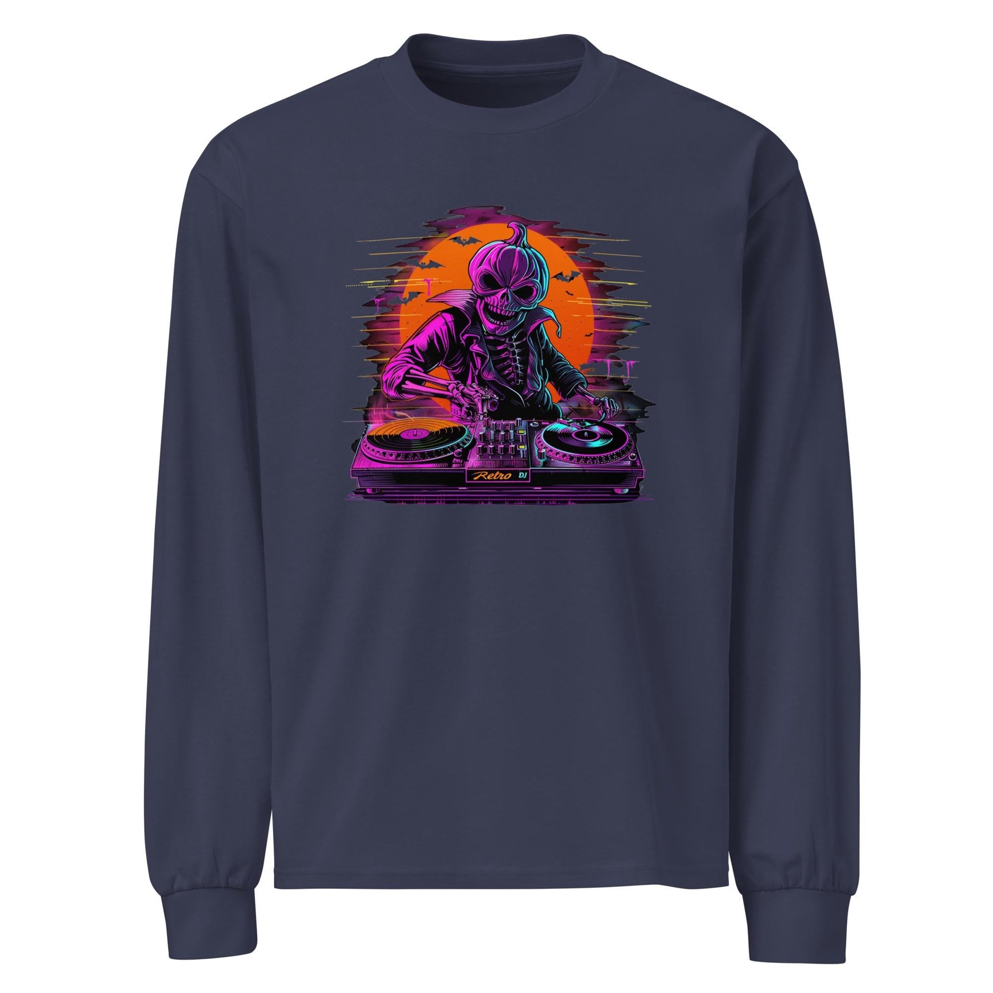 Pumpkin Head Neon Retro DJ - Premium heavyweight long sleeve shirt