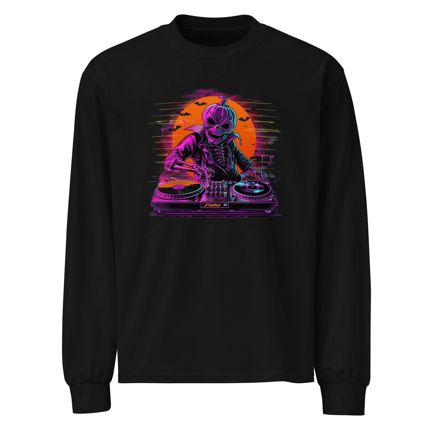Pumpkin Head Neon Retro DJ - Premium heavyweight long sleeve shirt