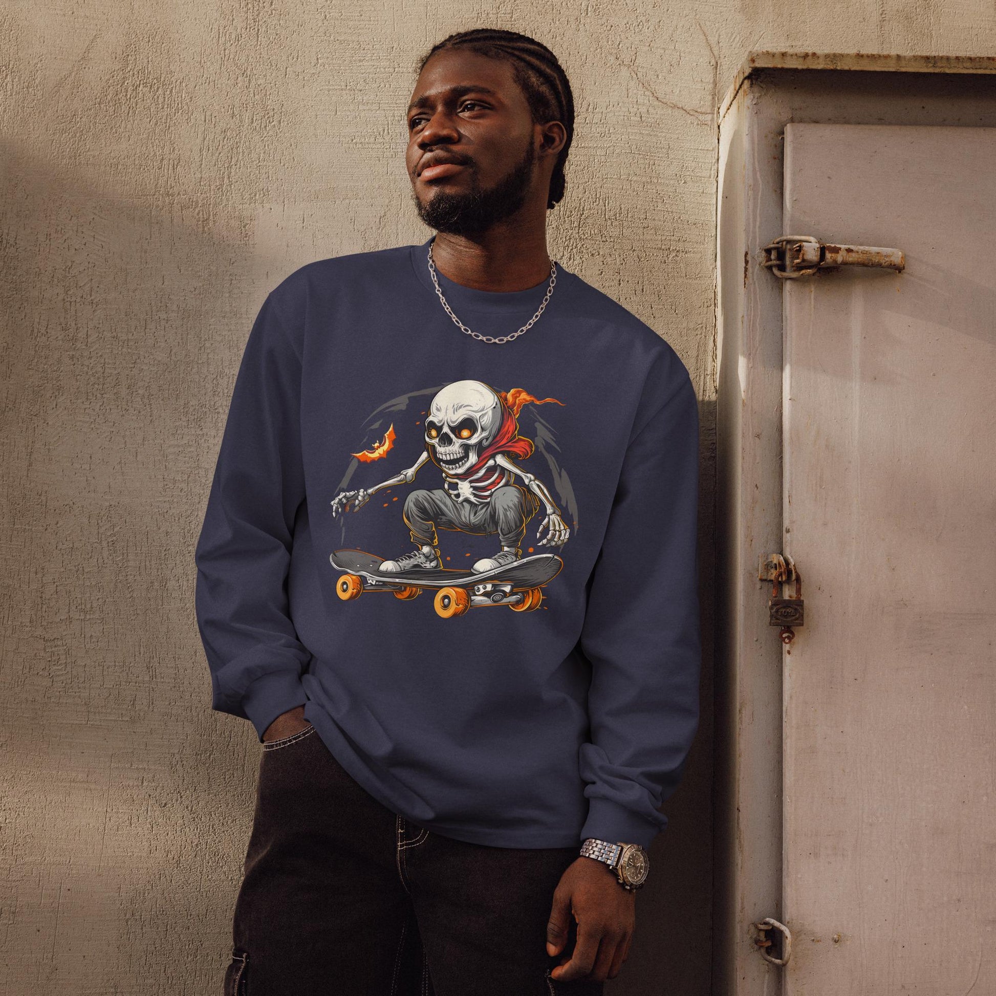 Psycho Skellie Shredder - Halloween Skateboard Premium heavyweight long sleeve shirt