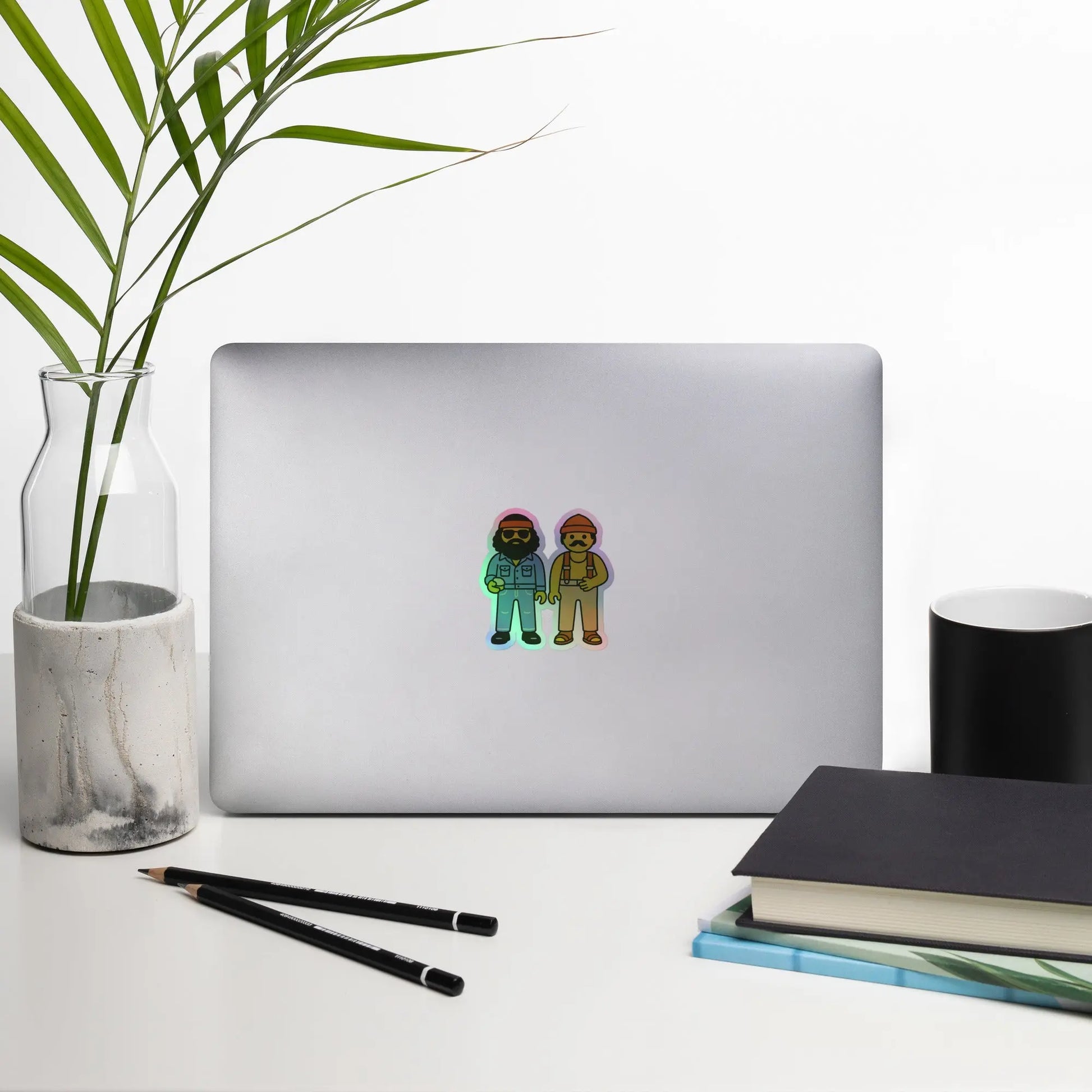 Cheech and Chong - Holographic stickers by Retro Splendor Tags: 70s, cheech and chong, cute, holographic, movie, original, playschool, Printful, retro, retrosplendor, stickers, vintage vibe RetroSplendor Apparel