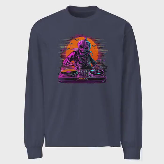 Pumpkin Head Neon Retro DJ - Heavyweight long sleeve shirt