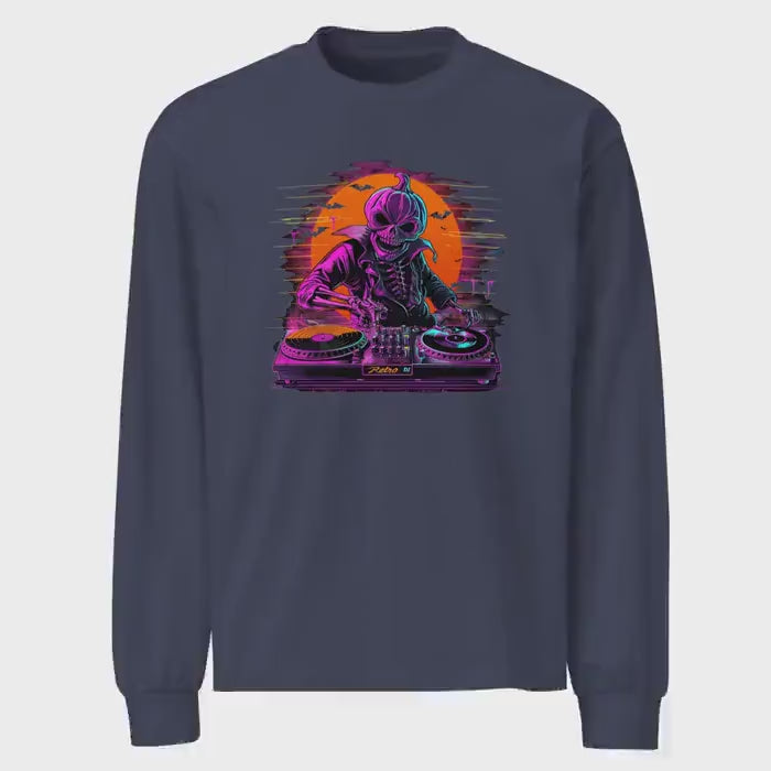Pumpkin Head Neon Retro DJ - Heavyweight long sleeve shirt