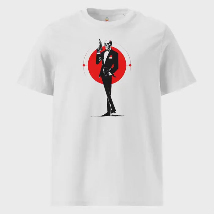 James Bond Skeleton Graphic Tee Unisex Organic Ribbed Neck T-Shirt Cool Movie Fan Shirt