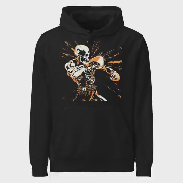 Skeleton Boxer Hoodie – Knockout Punch Skull Boxing Sweatshirt, Spooky Gym Streetwear, Halloween Fighter Gift, Orange & Black Graphic
