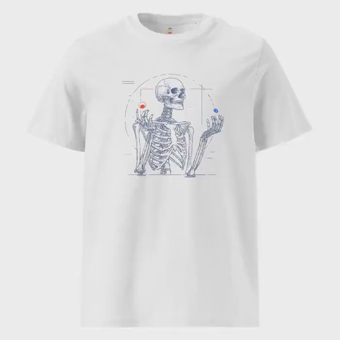 Red Pill Blue Pill Skeleton T-Shirt - Unisex Organic Cotton Ribbed Neck Tee, Sci-Fi Graphic Top, Casual Geeky Style