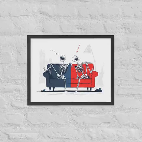 Laughing skeletons framed poster | spooky digital print | lighthearted decor | Halloween wall art | dorm room, back to school gift