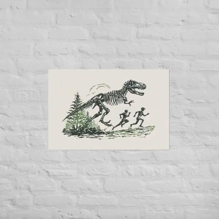 Skeleton Dinosaur Poster | Jurassic Park Art Print | Museum-Quality Wall Decor | T Rex Chase Illustration for Dorm Room or Office