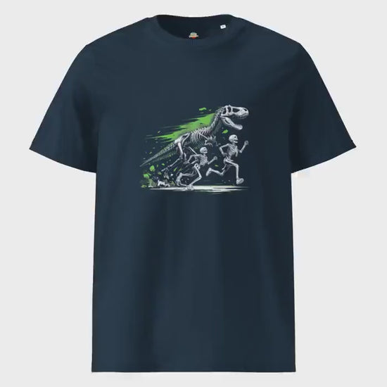 Jurassic Park Skeletons Tee, Unisex Organic Cotton Graphic T-Shirt, Halloween Fright Scary Illustration, GOTS Certified, Dinosaur Style