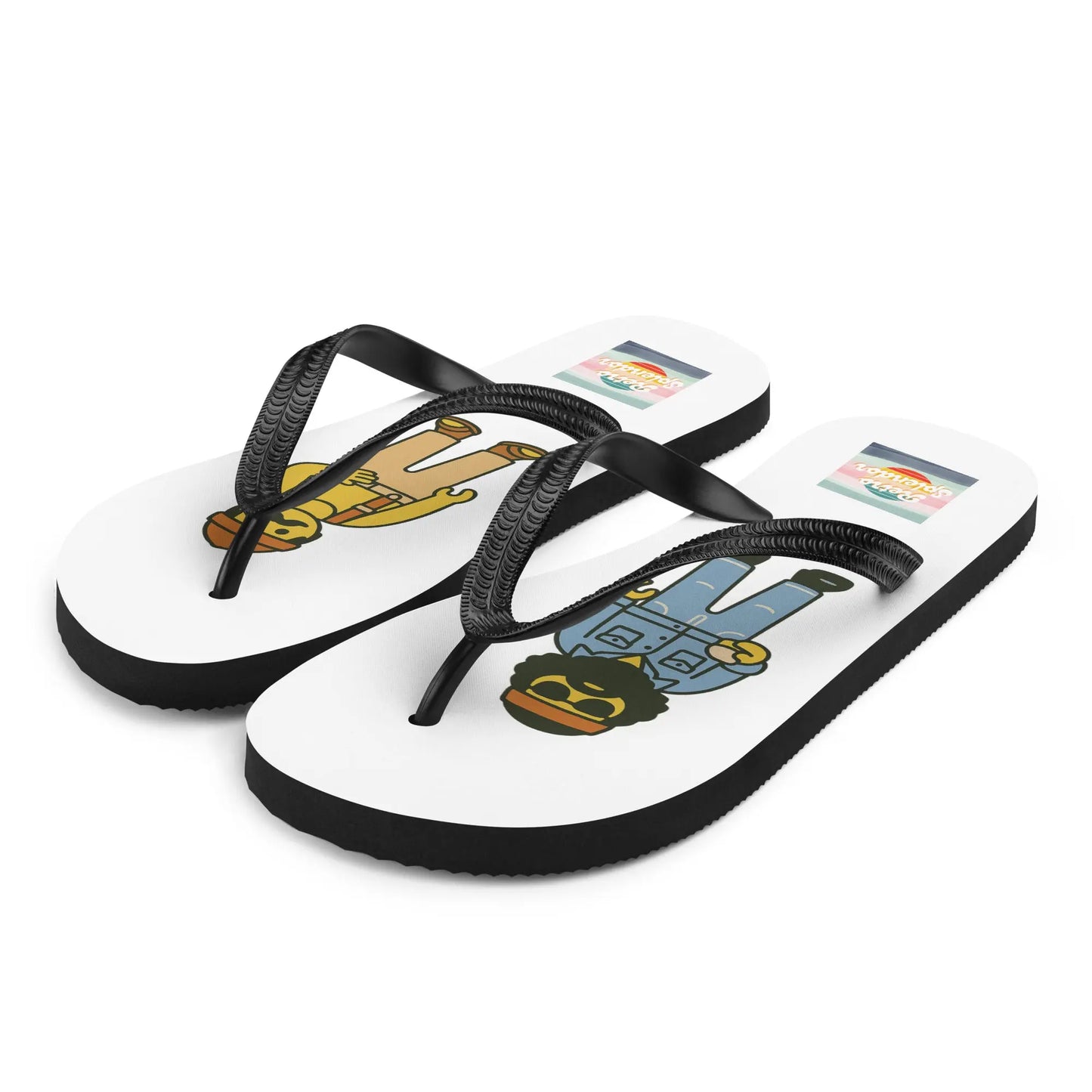 Cheech and Chong - Flip-Flops by Retro Splendor Tags: 70s, cheech and chong, cute, flip flops, movie, original, playschool, Printful, retro, retrosplendor, vintage vibe RetroSplendor Apparel
