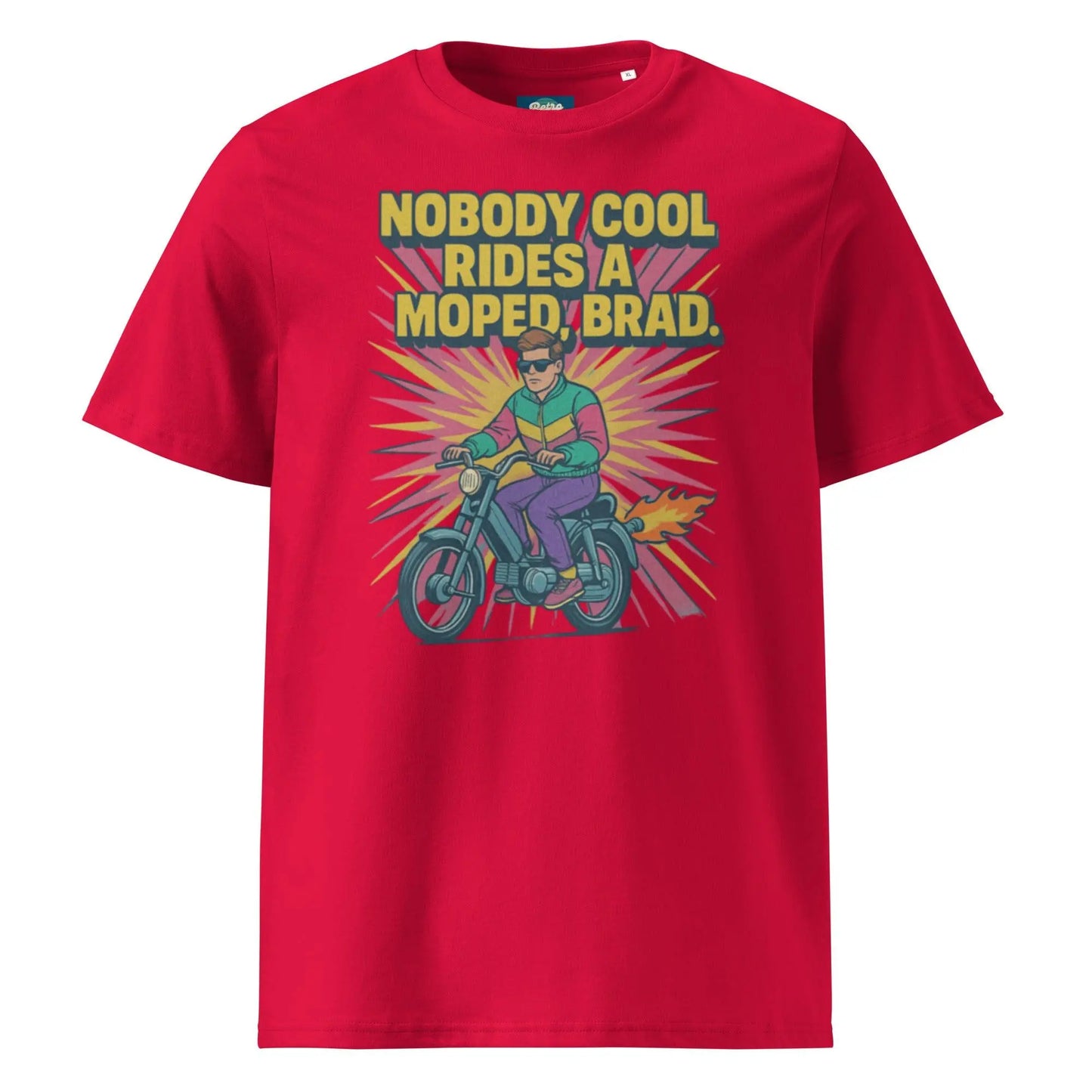 Nobody Cool Rides a Moped Brad - organic cotton t-shirt by Stanley/Stella Tags: 80s, afterschool special, art, graphic tee, moped, original, retro, retrosplendor, splendor, unisex, vintage RetroSplendor Apparel