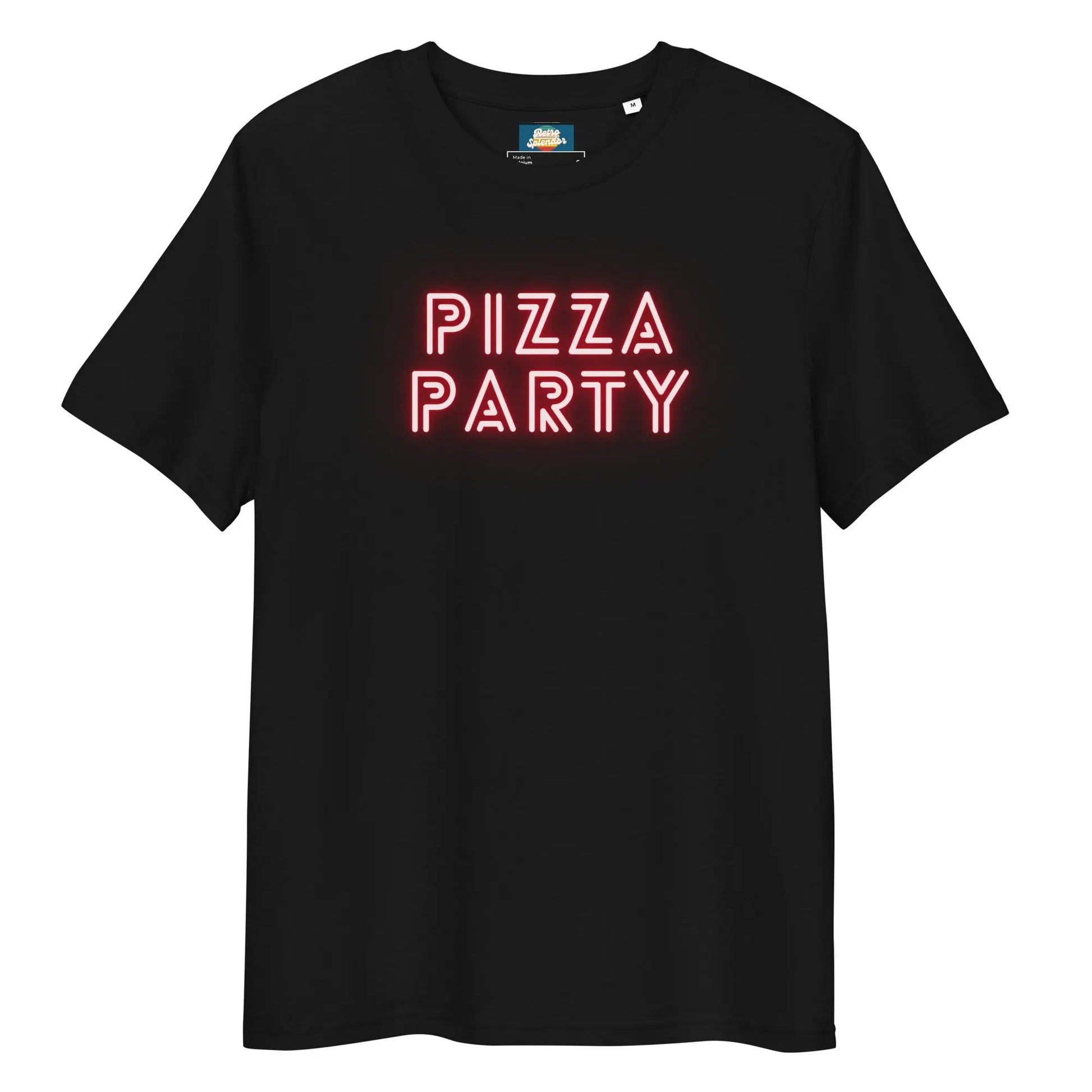 Pizza Party - Unisex organic ribbed neck t-shirt by Stanley/Stella Tags: 80s, graphic, men, original, party, pizza, Printful, retro, tee, unisex, vintage, women RetroSplendor Apparel