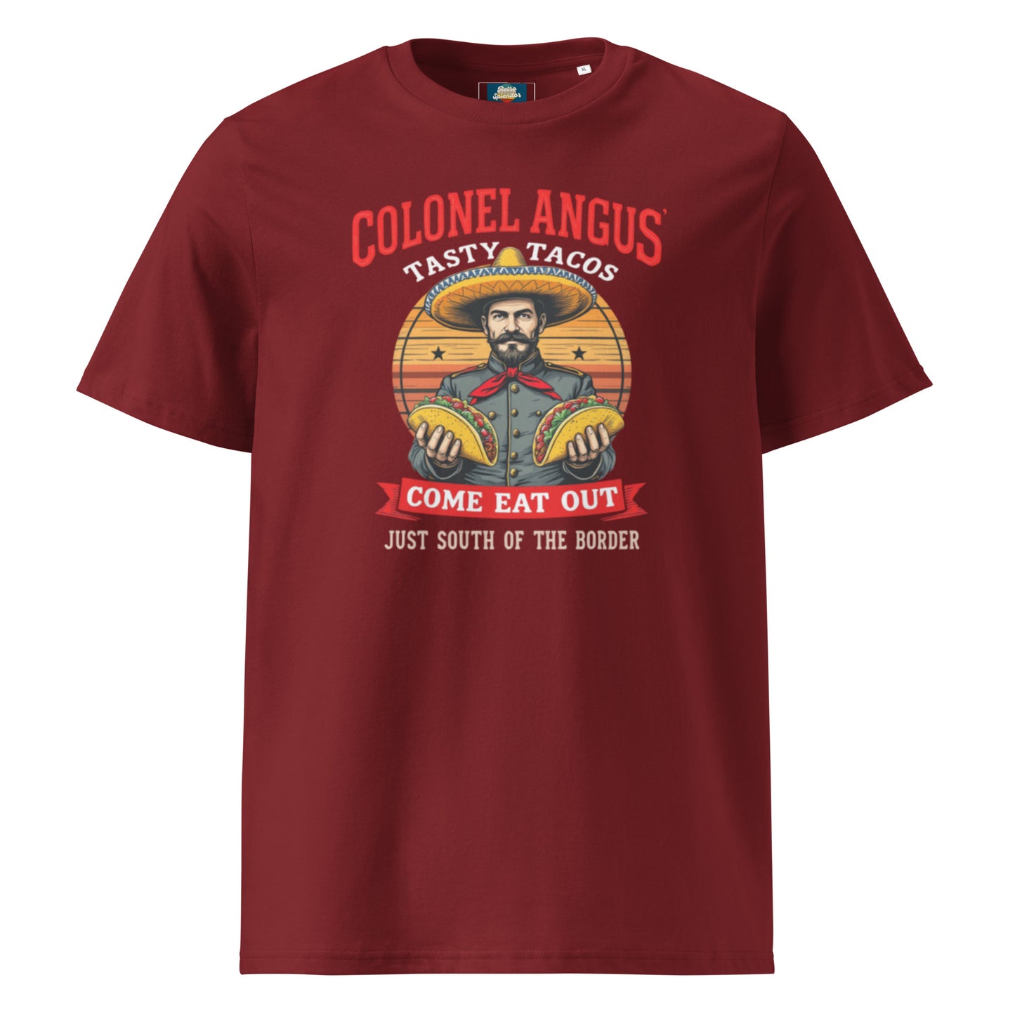 Colonel Angus' Tasty Tacos - organic ribbed neck t-shirt - Retro Splendor
