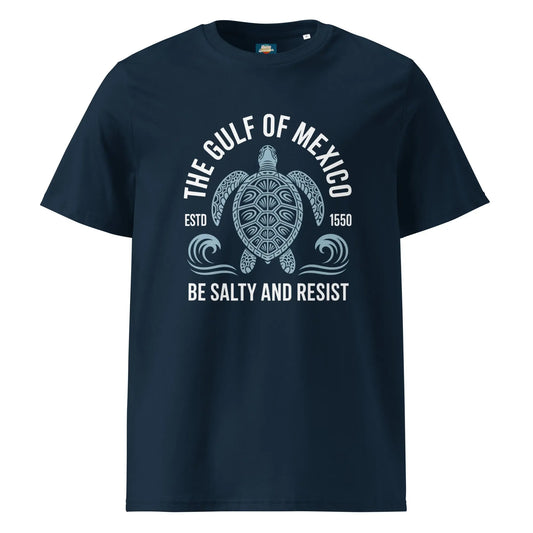 Gulf of Mexico - Be Salty and Resist t-shirt Unisex organic ribbed neck by Retro Splendor Tags: be salty, classic, fabric, graphic tee, gulf of mexico, oceanic, organic, retro, salty, shirt, slogan, t-shirt, this, turtle, unisex, vintage RetroSplendor Apparel