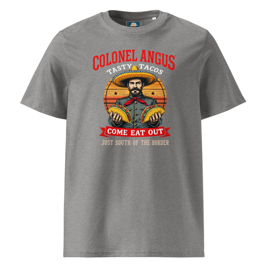 Colonel Angus' Tasty Tacos - organic ribbed neck t-shirt - Retro Splendor