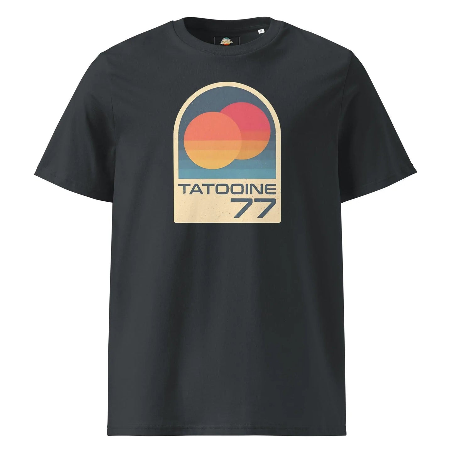 Tatooine '77 - organic ribbed neck t-shirt by Stanley/Stella Tags: 1977, movie, original, Printful, retro, shirt, star wars, sunset, t-shirt, tatooine, vintage RetroSplendor Apparel