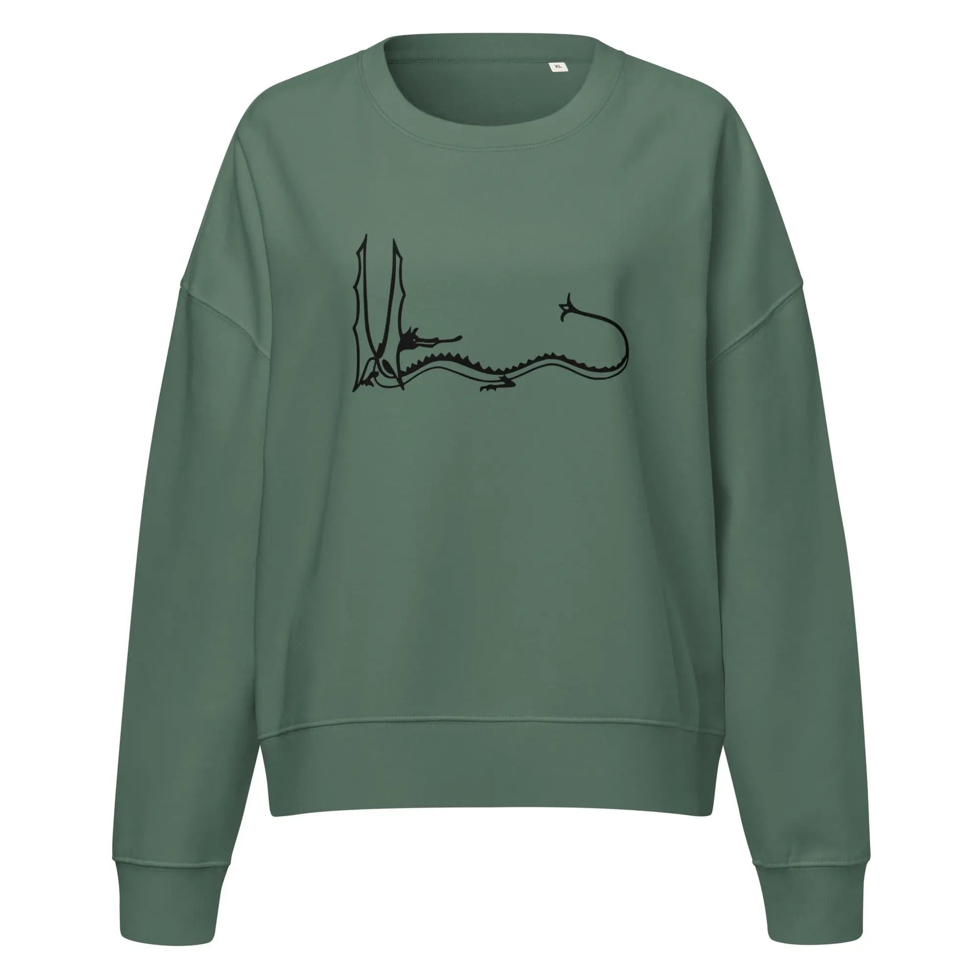 Smaug - Women’s organic crew neck sweatshirt – Sweatshirt by Stanley/Stella Tags: book, crew neck, graphic, illustration, minimalist, movie, original, Printful, retro, smaug, sweatshirt, tee, the hobbit, vintage, women RetroSplendor Apparel
