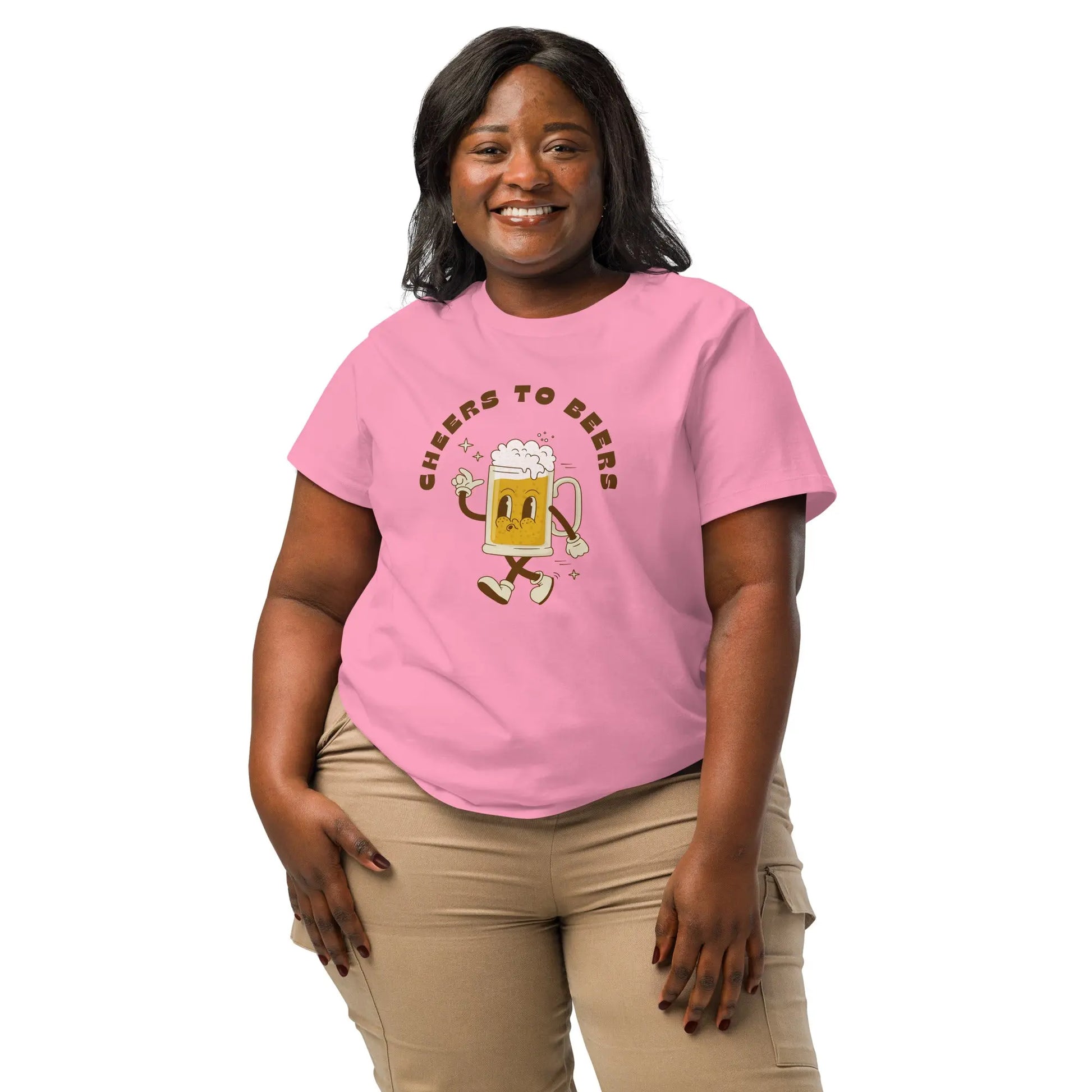 Cheers to Beers - Women’s organic ribbed neck t-shirt by Stanley/Stella Tags: beer, cheers, graphic, original, Printful, retro, shirt, tee, vintage, women RetroSplendor Apparel
