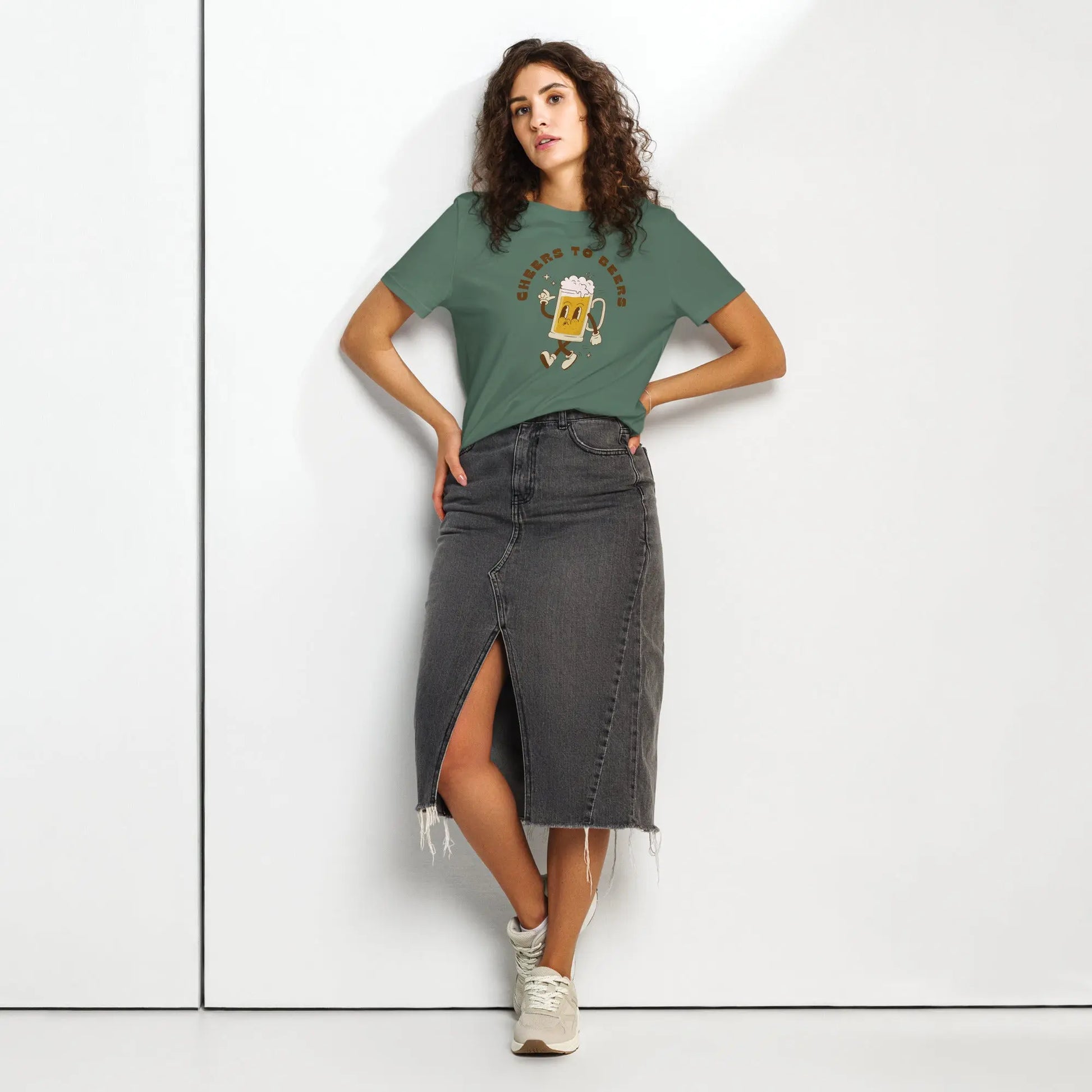 Cheers to Beers - Women’s organic ribbed neck t-shirt by Stanley/Stella Tags: beer, cheers, graphic, original, Printful, retro, shirt, tee, vintage, women RetroSplendor Apparel