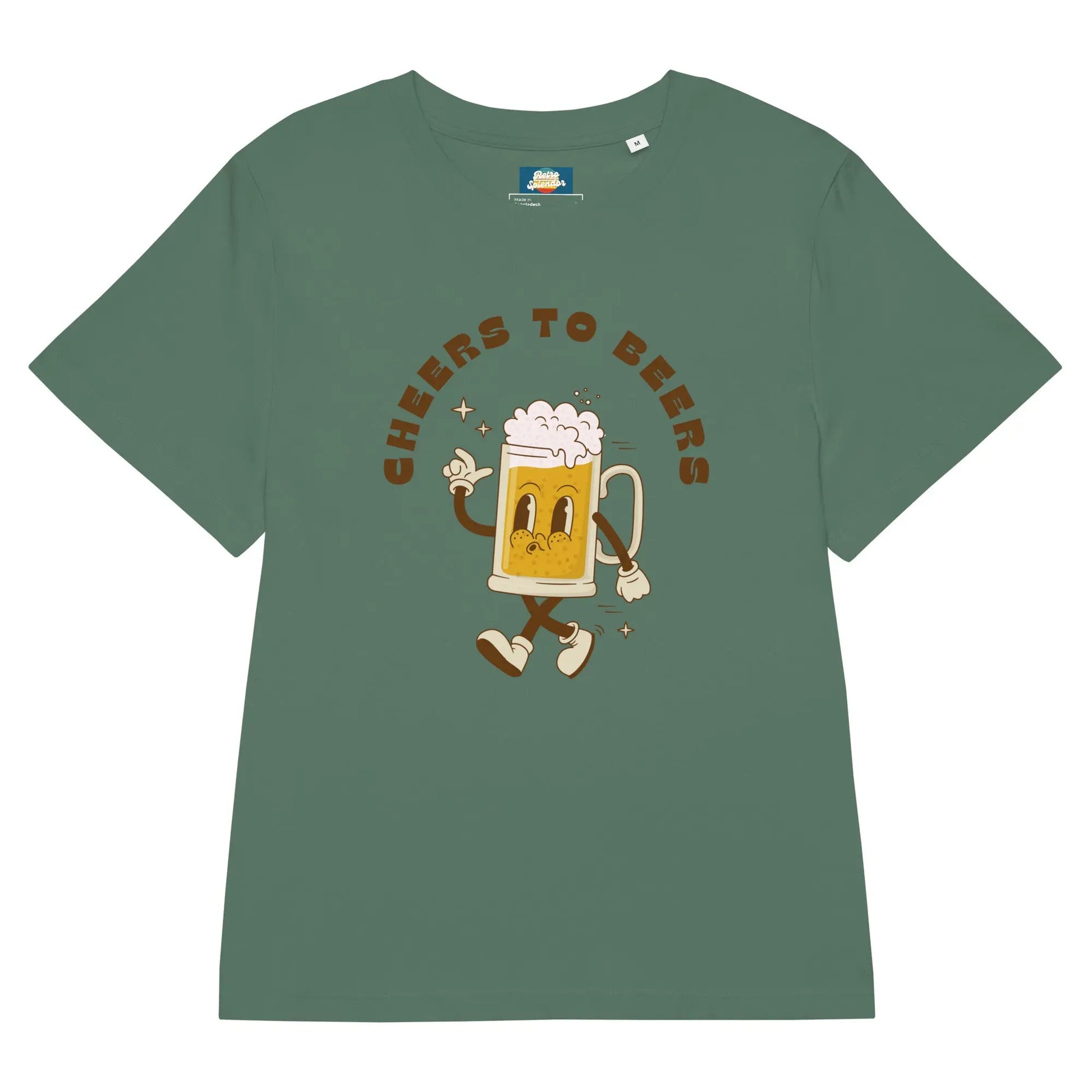 Cheers to Beers - Women’s organic ribbed neck t-shirt by Stanley/Stella Tags: beer, cheers, graphic, original, Printful, retro, shirt, tee, vintage, women RetroSplendor Apparel